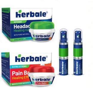 Herbale Double Action Relief, Pain Balm Healing Effect and Headache Healing Rub (Combo Pack) Balm