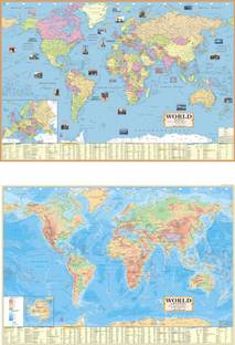 (COMBO OF 2 ENGLISH MAPS) World Map English (Both Political & Physical)| Set Of 2| Map Size (40inch * 28inch) Paper Print| Best Useful for UPSC, SSC, IES and other competitive Exams. Paper Print (28 inch X 40 inch) Paper Print