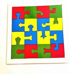 DgCrayons Wooden Multi-Color Interlocking Shapes Puzzle 16 Pic Matching Educational Tray Knob Puzzle Board Toy for Kids Age 3 Years and Above Size 12 X 12 Inch