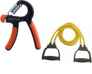 EMMKITZ Combo Double Resistance Bands Toning Tube Exerciser with Hand gripper Home Gym Kit Resistance Tube