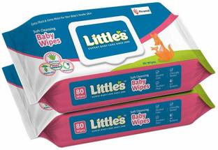 Little's Soft Cleansing Baby Wipes Lid, 80 Wipes (Pack of 2)