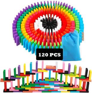 Authfort 120 pcs 12 Color Wooden Domeenos Blocks Set, Kids Game Educational Play Toy