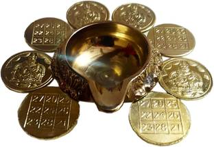 JDS PUJA ARTICLES Brass maha kubera Lakshmi Yantra villaku Big Size/Brass lamp Brass Table Diya