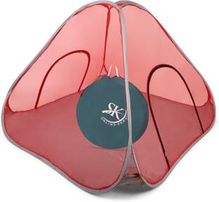 SK Online Services Polyester Adults Washable Round Zipper Double Bed Mosquito net With Cloth Base / Portable Double Bed Mosquito Net With Large Zippers For Easy Entrance And Exit (Red) Mosquito Net