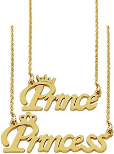 M Men Style Valentine Gift Prince And Princess Name Letter Couple Locket Necklace Pendant Chain For Men And Women Titanium, Gold-plated Stainless Steel Pendant Set