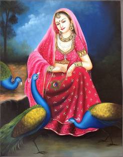 Asmi Collections 78 cm Beautiful Rajasthani Lady Self Adhesive Wall Painting Sticker Self Adhesive Sticker