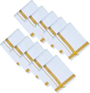 Prakasam Cotton Men's Gold Jari Border (1.28X2.00 mtrs) Single White Dhoti/ Golden Jari border ( pack of 10 ) Solid Men Dhoti