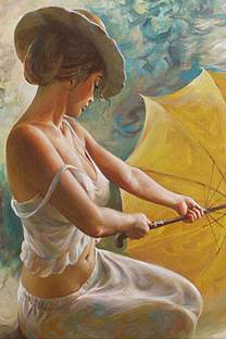 Wall poster of Woman With Umbrella Oil Painting Poster | Office Wall Decorative Poster | Woman with Umbrella painting (Without Frame) Paper Print