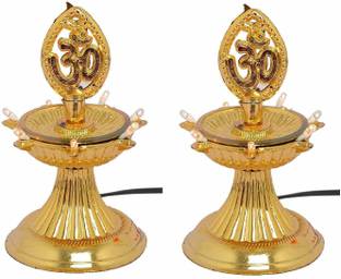 FYUGO 1 Layer Electric Gold LED Diya Plastic (Pack of 2) Table Diya Set (Height: 8 inch) Plastic (Pack of 2) Table Diya
