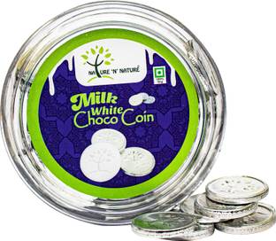 NATURE 'N' NATURE White Milk Silver Choco Coins, 135gms gift pack, WC60 Caramels, Crackles, Brittles