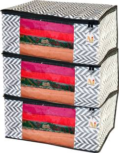 Ankit International AI-ZIGZAG-BLACK-PK03 Garment Cover Presents Non Woven Saree Cover Storage Bags for Clothes Clothes Cover Zigzag Black AI-ZIGZAG-BLACK-PK03