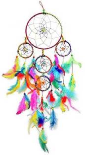 Kraft Village Wall Hanging Round Multi-color Dream Catcher for Attract Positive Dreams Protect Sleeping People Children From Bad Dreams and Nightmares Decorative Showpiece  -  55 cm