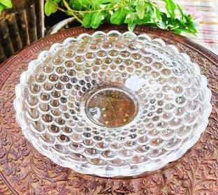 Glass World Big Size Glass Round Fruit Plate Tray for Dry Fruits, Fruits and Home Decoration Tray