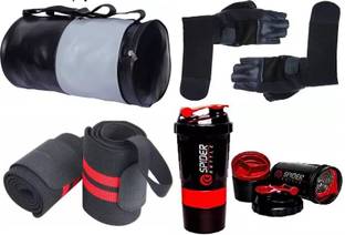 EMMKITZ (black&grey )gym bag with spider bottle with wrist support & gym gloves Home Gym Kit Gym & Fitness Kit Fitness Accessory Kit Kit