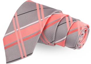 PELUCHE Modish Dappled Pink Colored Microfiber Neck Checkered Men Tie
