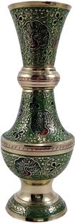 DECKORISH Brass Green Flower vase Arbi pattern 30 cm Brass Vase