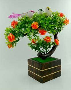 RESILIENCE Artificial Plant with Beautiful Birds and Indoor Home Decoration Bonsai Wild Artificial Plant  with Pot