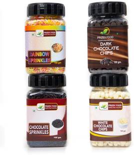 Prizex Combo of Dark & White Choco Chips , Rainbow Sprinkles , Brown Sprinkles 400g (Pack of 4*100g Each) Choco Chips Solid