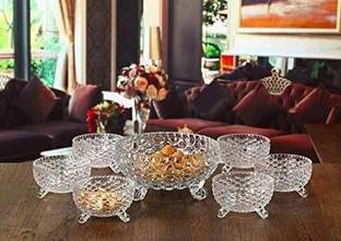 MADHAV Glass Dessert Bowl Glass Bowl Set of 7 pcs,1 Large Bowl & 6 Medium Bowls for Serving Pudding,