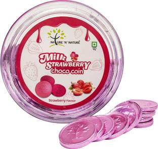 NATURE 'N' NATURE Strawberry Milk Coin Chocolates, pink coins, 135g Gift Pack, 60pcs Brittles, Caramels, Crackles