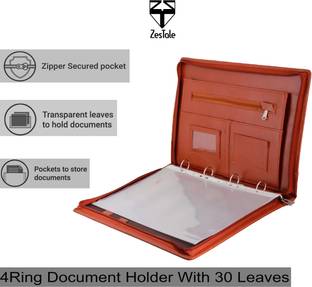 ZesTale Professional leatherette 4 Ring Document File Folder/ Certificate Holder(With 30 Leaves)