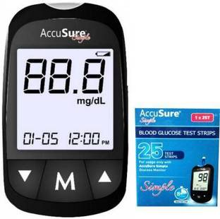 AccuSure Simple Blood sugar Glucose monitoring system machine including 25 Test Strips Glucometer