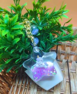 Tera13 unicorn star water glitter keyring Key Chain