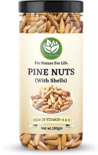 go vegan Pine Nuts Inshell - 100gm | Chilgoza With Shell Dry Fruit, Pine Seeds Jambo Size [Jar Pack] Pine Nuts