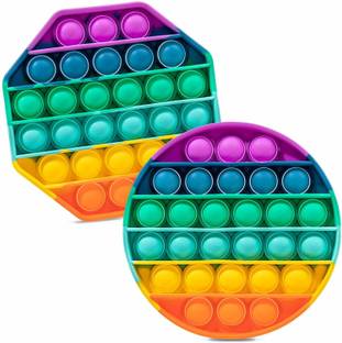 NAMANSHU TEX Rainbow Pop Fidget Toy Push Pop it Bubble Fidget Sensory Toy for Kids, Toy Under Stress Relief Toys and Anti-Anxiety Sensory Bubble Toys (2 Pack Combo Round+Octagon)