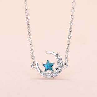 MYKI Attractive Moon Star Pendant Chain For Women & Girls Silver Cubic Zirconia Stainless Steel Pendant