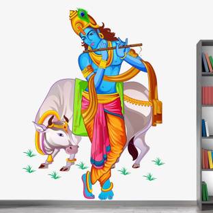 WALLPIK Lord - Krishna - Flute - Cow - Creative - Colorful - Decorative - Wall Sticker - WP040