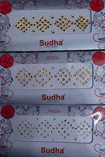 Sudha Round Golden Bindi in three sizes Forehead Gold Bindis
