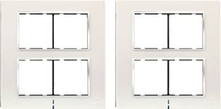 CONA Status Axis Square 8 Modular Plate with Blue LED Indicator, Snow White - Pack of 2|8 Module Switch Plates|Cover Plate|8M Polycarbonate Switch Frame Wall Plate