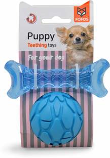 fofos Milk Bone & Ball Teething Dog Toy Set, Blue | For Small - Medium Dogs (5-20kgs) | Bumpy Texture for Teething | Bone + Ball with Squeaker | 100% Natural Rubber | Play, Fetch, Chew Rubber Bone, Ball For Dog