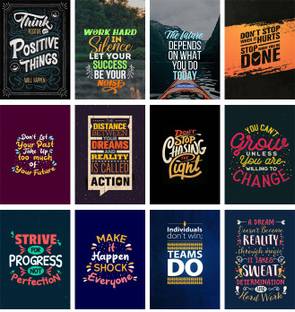 WALLPIK Combo Pack Of 12 HD - Motivational - Inspirational - Quotes - Colorful - Wall Posters - Office - Home - 300gsm - Thick Paper (12 Inch X 18 Inch) Pack of 12