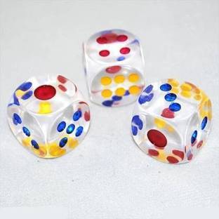 WHITE POPCORN 1 Inch Transparent 6 Sided Dice With Colored Dots (PACK OF 3) Party & Fun Games Board Game Board Game Accessories