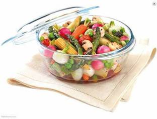 T R Creation Glass Serving Bowl Glass Casserole Deep Round - (1 LTR) Oven and Microwave Safe Serving Bowl with Glass Lid Set of (1)