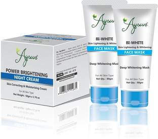Aysun Power Brightening Night Cream & BI-White Face Mask Combo Pack of 3