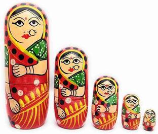 TOYS HOUSE Wooden Nesting Doll,Red, Hand Painted Russian Matryoshka Stacking Dolls- Set of 5 Piece