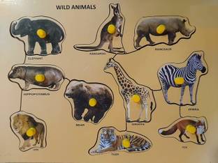 TITIRANGI Educational and Learning Wooden Puzzle Toy Boards with Knobs for Kids Multi (Wild Animals Puzzle)