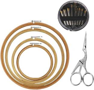 MGP FASHION Mini Sewing Kit for Home / Traveling / Tailoring / Fashion Designer / Boutique Basic Purpose Tailoring Tools Hand Sewing 30 Compact Needles, 5" 6.6" 7.5" 8.5" Wooden Embroidery Hoop/Frame For Sewing and Embroidery Work Stainless Steel Crane Bird Design Embroidery Shears Scissors for DIY Embroidery / Crafting / Cutting / Sewing Sewing Kit