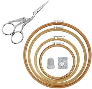 MGP FASHION Mini Sewing Kit for Home / Traveling / Tailoring / Fashion Designer / Boutique Basic Purpose Tailoring Tools Hand Sewing 30 Compact Needles, 5" 6.6" 7.5" 8.5" Wooden Embroidery Hoop/Frame For Sewing and Embroidery Work Stainless Steel Crane Bird Design Scissor Hand Embroidery for DIY Embroidery / Crafting / Cutting / Sewing / Thimble / Threader / Sewing Kit