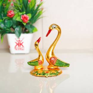 KridayKraft Metal Love Birds Swanset Pair of Kissing Duck Showpiece,Kissing Duck love birds saras set showpiece meenakari,Decor for Home,Office,Table Decor,Showcase Decor & Gift Idol... Decorative Showpiece  -  14 cm