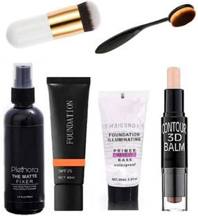Plethora Professional Foundation White Brush and Oval Foundation Brush & MAKEUP 3D BALM STICK WITH ALL GLAMOROUS GLOW SKIN FACE MAKEUP COMBO