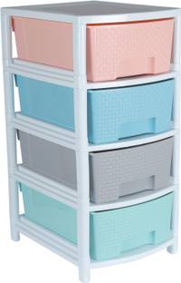 N H Enterprise Multipurpose 4 Drawer Plastic Modular Chest Storage Organizer ( Multicolor ) Plastic Free Standing Chest of Drawers
