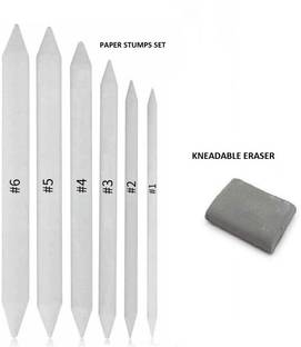 ARTTWALA Kneadable Eraser and White Paper Blending Stumps or Tortillon for Blending Shading Smudging Graphite and Charcoal Pencils