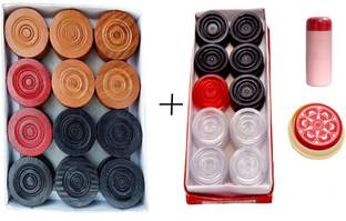 Honoty 20 Crystal & 20 Wooden Carrom Coins Combo with 2 Striker and 2 Powder Carrom Pawns