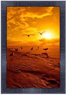 pnf Poster And Frame Vastu Sunrise Scenery Wooden Photo Frame | Home Decor Item Digital Reprint 14 inch x 10 inch Painting