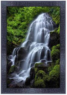 pnf Poster And Frame Vastu Waterfall Scenery Wooden Photo Frame | Home Decor Item Digital Reprint 14 inch x 10 inch Painting