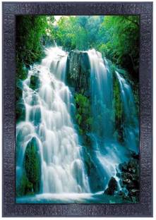 pnf Poster And Frame Vastu Waterfall Scenery Wooden Photo Frame | Home Decor Item Digital Reprint 14 inch x 10 inch Painting